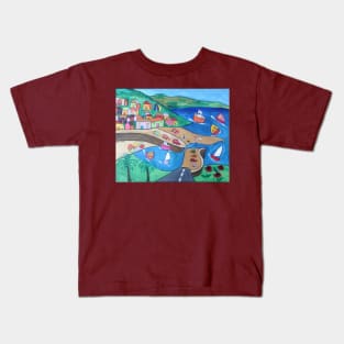 Naive painting of Mousehole Harbour Kids T-Shirt